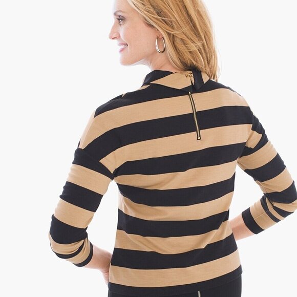 Chico's Broad Stripe Top Size 12/14 Black & Gold - Picture 2 of 9